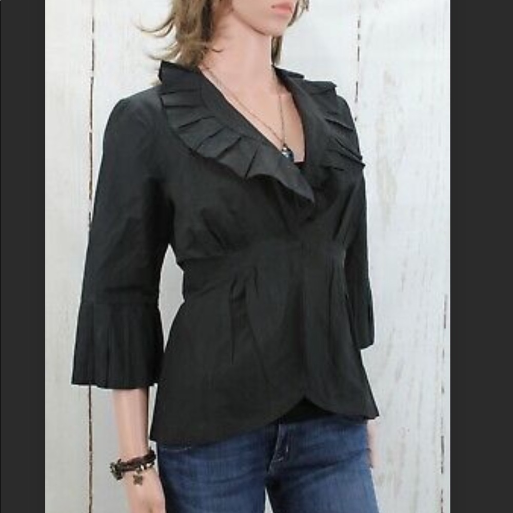 CAbi Cosette Black Ruffle Collar Shimmer Blazer Jacket Metallic S…
